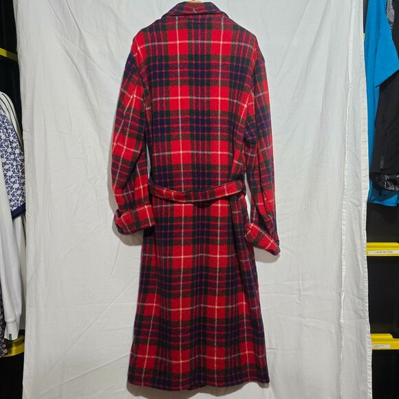 Vtg Selfridges London Wool Robe - Red Blue Green Plaid - Sz L* - Picture 4 of 4